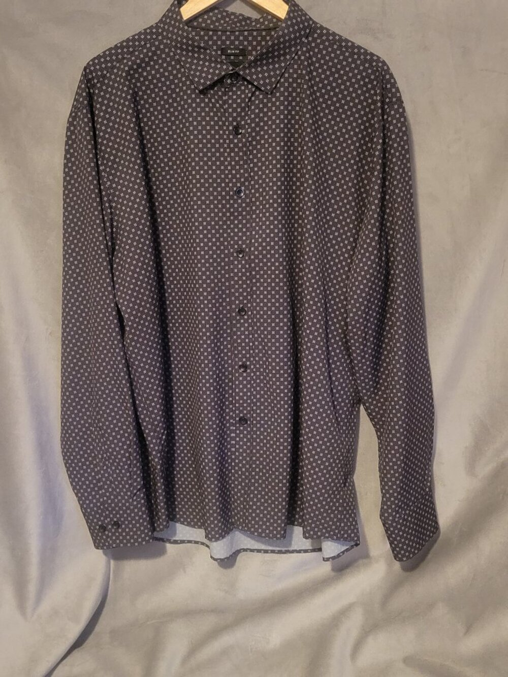 Kenneth Cole Awearness Button Down Long Sleeve Shirt Black Gray Men's XL Slim